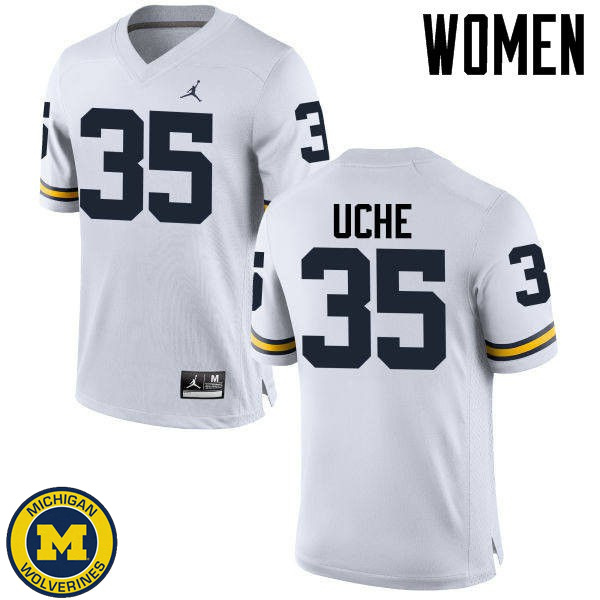 Women University of Michigan #35 Joshua Uche White College Game Jersey